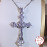 925 Silver Classic Cross Pendant with Zircon Stone Necklace
