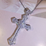 925 Silver Classic Cross Pendant with Zircon Stone Necklace