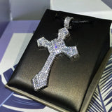 925 Silver Hip-Hop Cross Pendant Necklace with Zircon