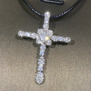 925 Silver Crystal Cross Necklace for Women