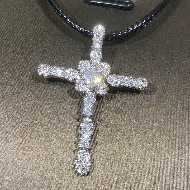 925 Silver Crystal Cross Necklace for Women