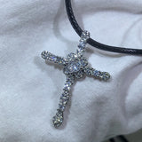 925 Silver Crystal Cross Necklace for Women