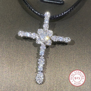 925 Silver Crystal Cross Necklace for Women