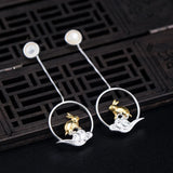 925 Silver Rabbit Drop Earrings Chinese Style Bunny Dangle Fine Jewelry