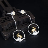 925 Silver Rabbit Drop Earrings Chinese Style Bunny Dangle Fine Jewelry