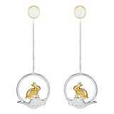 925 Silver Rabbit Drop Earrings Chinese Style Bunny Dangle Fine Jewelry