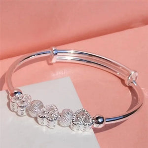 925 Silver Heart Bangles For Lady Bracelets Wedding Jewelry