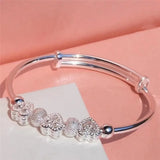 925 Silver Heart Bangles For Lady Bracelets Wedding Jewelry