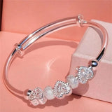 925 Silver Heart Bangles For Lady Bracelets Wedding Jewelry