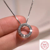925 Silver Full Diamond Circle Pendant Necklace for Women