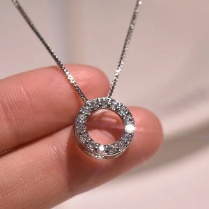 925 Silver Full Diamond Circle Pendant Necklace for Women