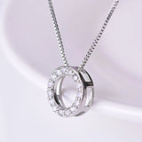 925 Silver Full Diamond Circle Pendant Necklace for Women