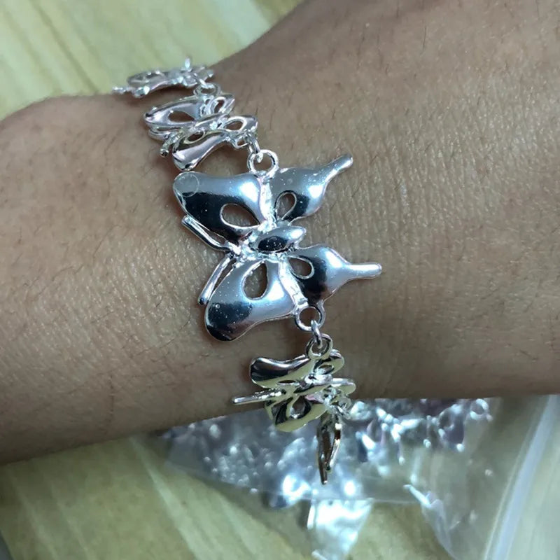 Butterfly Pendant Charms Bracelet with Box Chain Women Bangle Gift