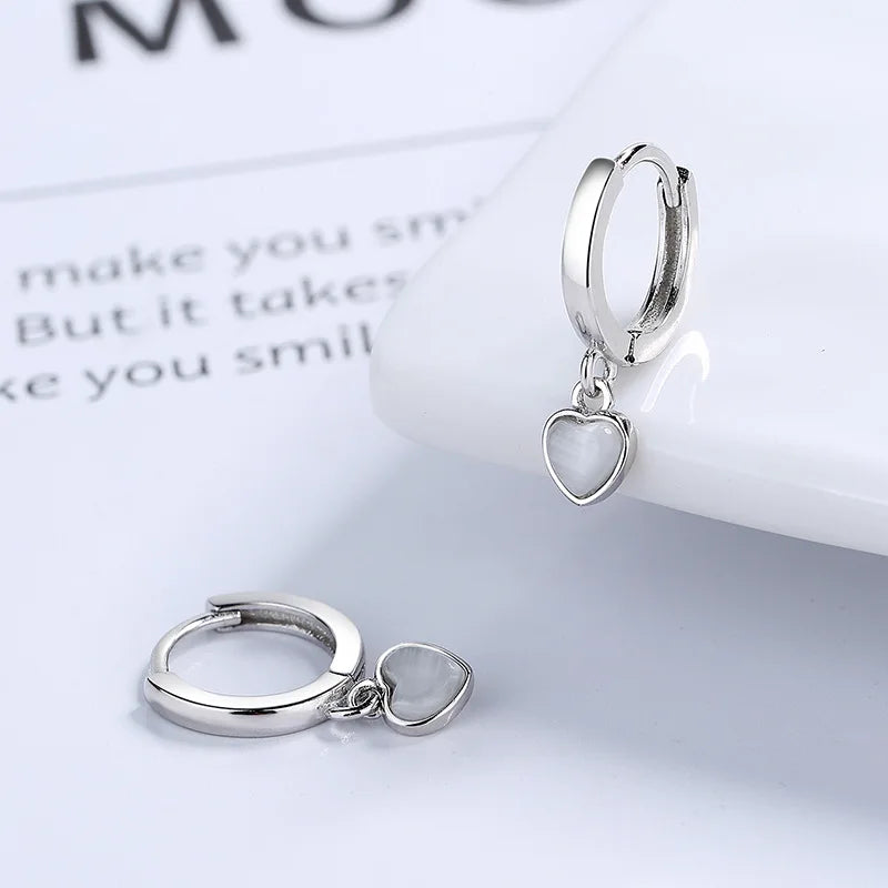 925 Silver Heart Pendant Hoop Earrings for Women