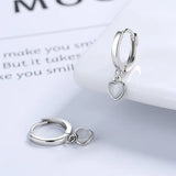 925 Silver Heart Pendant Hoop Earrings for Women