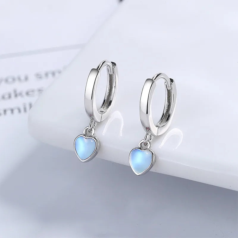 925 Silver Heart Pendant Hoop Earrings for Women