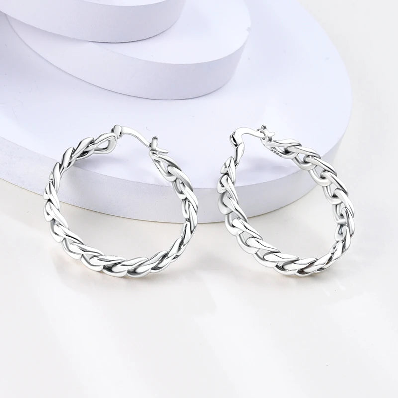 925 Silver CZ U Shape Moon Star Hoop Earrings Chain Earring Gift