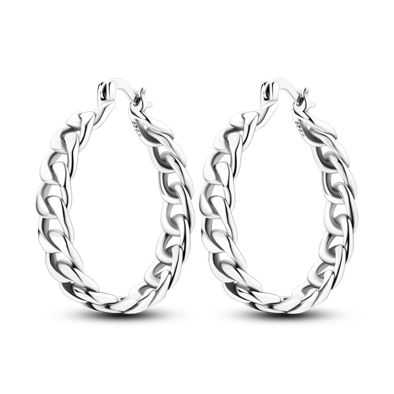 925 Silver CZ U Shape Moon Star Hoop Earrings Chain Earring Gift