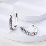 925 Silver CZ U Shape Moon Star Hoop Earrings Chain Earring Gift