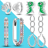 925 Silver CZ U Shape Moon Star Hoop Earrings Chain Earring Gift
