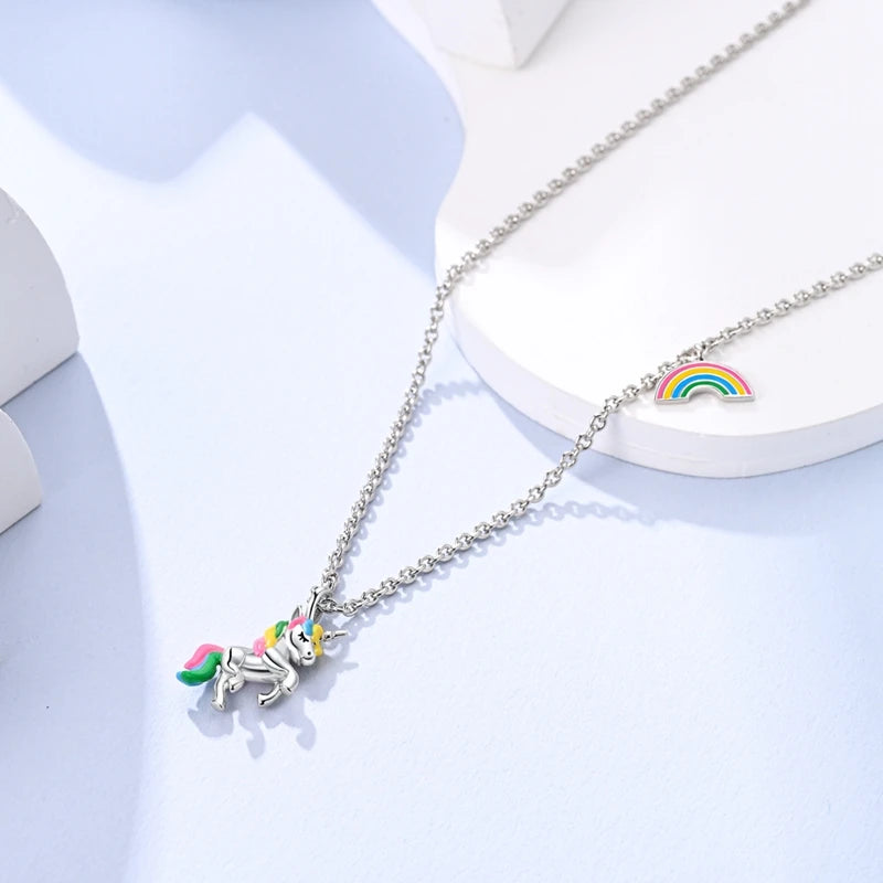 Silver Colorful Palette Necklace with Unicorn Elephant Charm