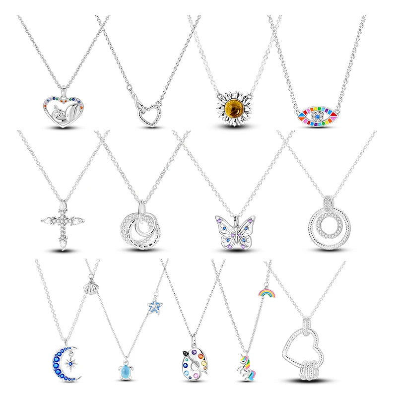 Silver Colorful Palette Necklace with Unicorn Elephant Charm