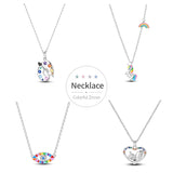 Silver Colorful Palette Necklace with Unicorn Elephant Charm