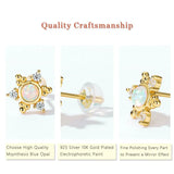 925 Silver Colorful Opal Stud Earrings Zirconia Snowflake Flower Jewelry