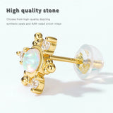 925 Silver Colorful Opal Stud Earrings Zirconia Snowflake Flower Jewelry