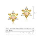 925 Silver Colorful Opal Stud Earrings Zirconia Snowflake Flower Jewelry