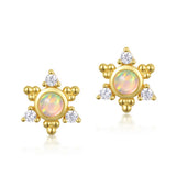 925 Silver Colorful Opal Stud Earrings Zirconia Snowflake Flower Jewelry