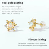 925 Silver Colorful Opal Stud Earrings Zirconia Snowflake Flower Jewelry