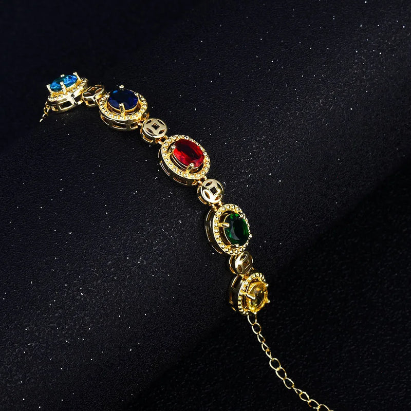 925 Silver Colorful Zirconia Single Low Bracelet For Ladies