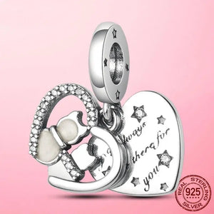 925 Silver Cat Kitten Pendant Heart Shape Charm for Bracelet Bangle