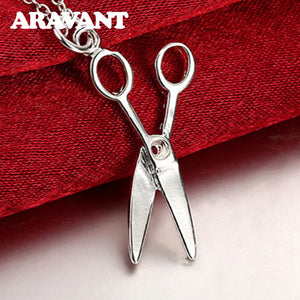 925 Silver Scissor Pendant Necklace Women Jewelry