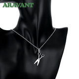 925 Silver Scissor Pendant Necklace Women Jewelry