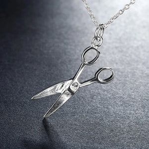 925 Silver Scissor Pendant Necklace Women Jewelry
