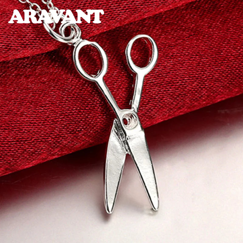 925 Silver Scissor Pendant Necklace Women Jewelry