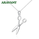 925 Silver Scissor Pendant Necklace Women Jewelry