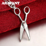925 Silver Scissor Pendant Necklace Women Jewelry