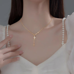 925 Silver Cross Jewelry Woman Hexagram Star Necklace Zircon Pendant