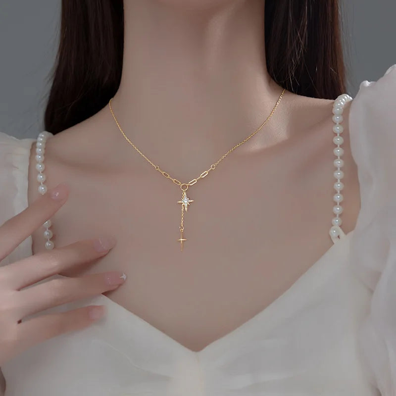 925 Silver Cross Jewelry Woman Hexagram Star Necklace Zircon Pendant