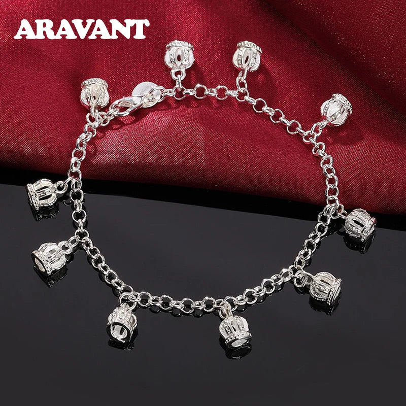 925 Silver Crown Charm Bracelets for Women