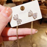 925 Silver Crystal Tassel Bow Earrings