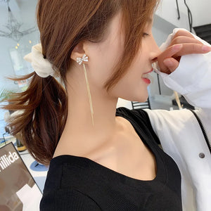 925 Silver Crystal Tassel Bow Earrings