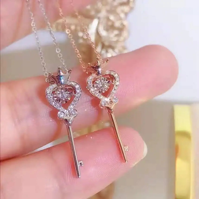 925 Silver Crystal Vintage Key Pendant Necklace for Ladies