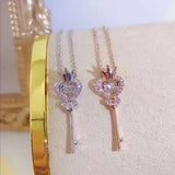 925 Silver Crystal Vintage Key Pendant Necklace for Ladies