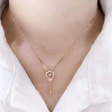 925 Silver Crystal Vintage Key Pendant Necklace for Ladies