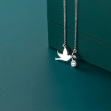 925 Silver CZ Pendant Necklace Bird Animal Minimalism Vintage Jewelry