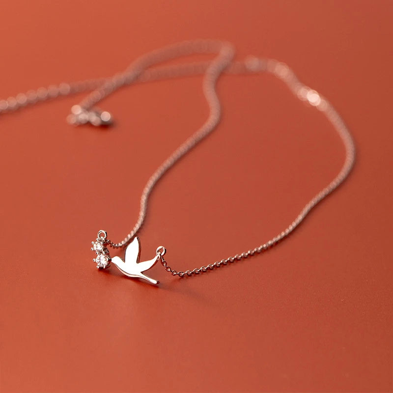 925 Silver CZ Pendant Necklace Bird Animal Minimalism Vintage Jewelry